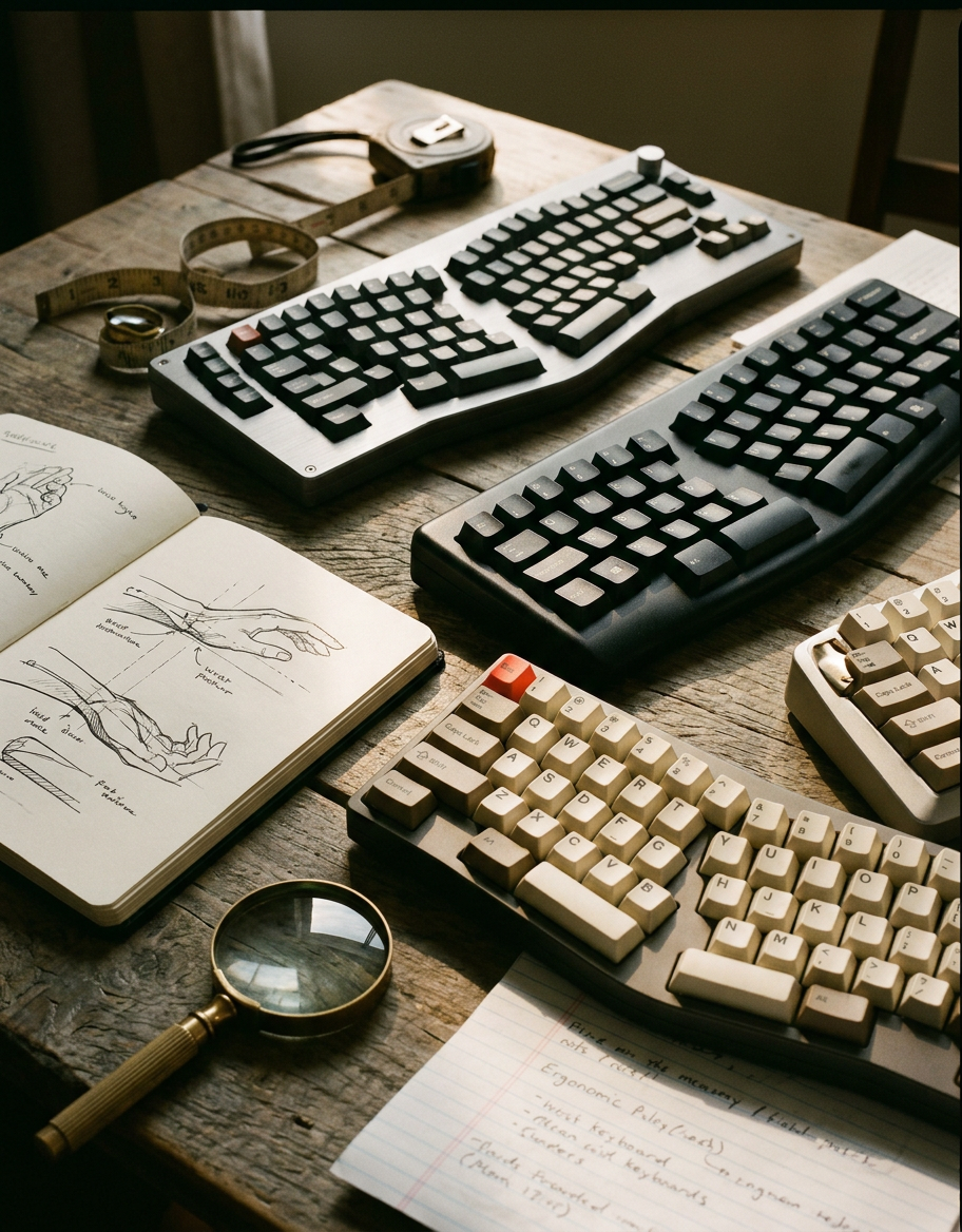Editorial illustration for Ergonomic Keyboards: A Field Guide to Cost, Claims, and Real-World Benefit