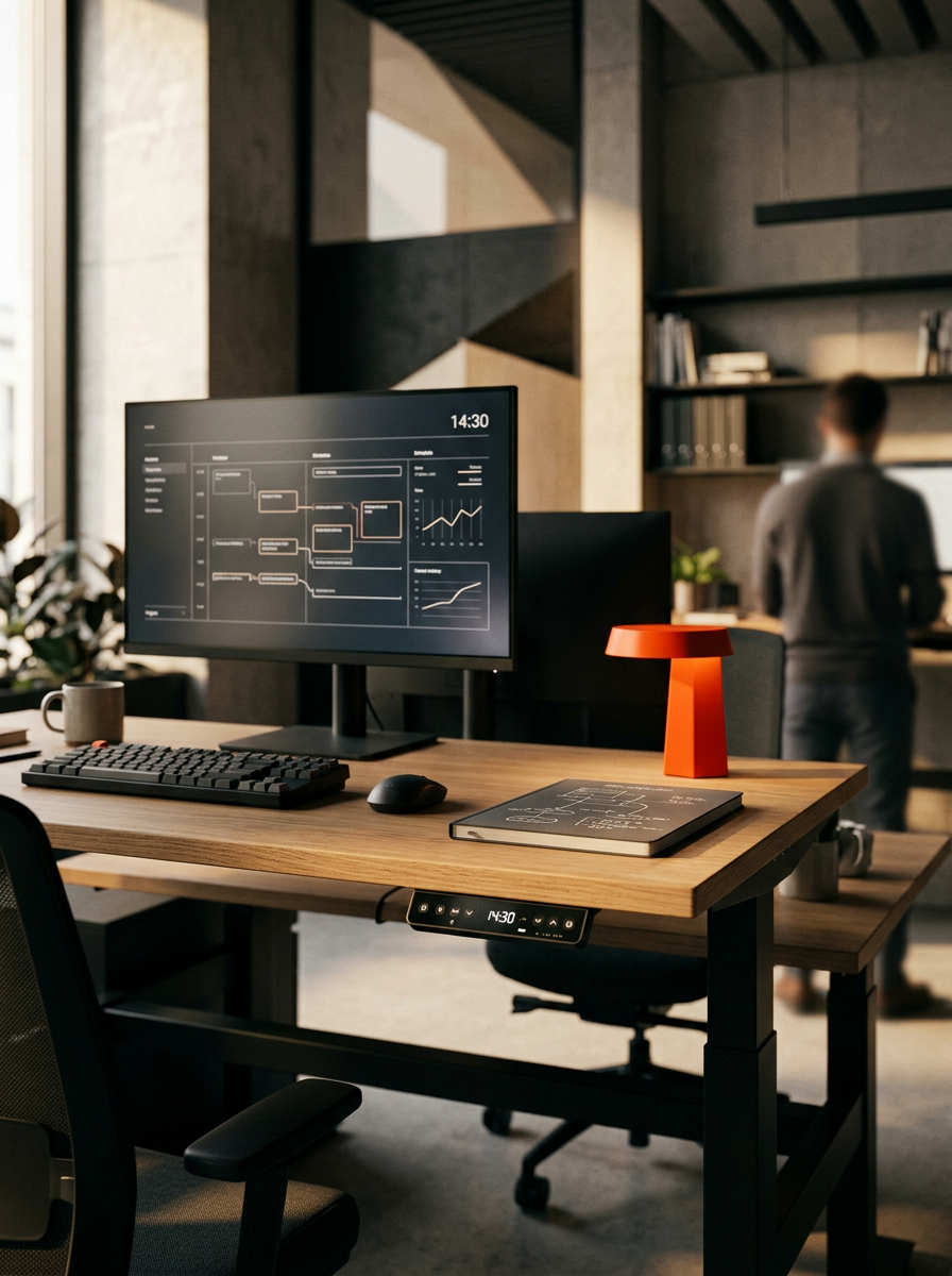 Editorial illustration for A Standing Desk Is Only as Good as Its Programming
